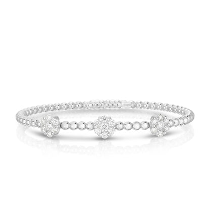 Handcrafted Triple Cluster Bangle - 1ct Diamonds in 18K White Gold | The Jewelry Addict