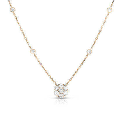 Cluster Pendant Necklace - 14K Yellow Gold with Floral Diamond Design | The Jewelry Addict