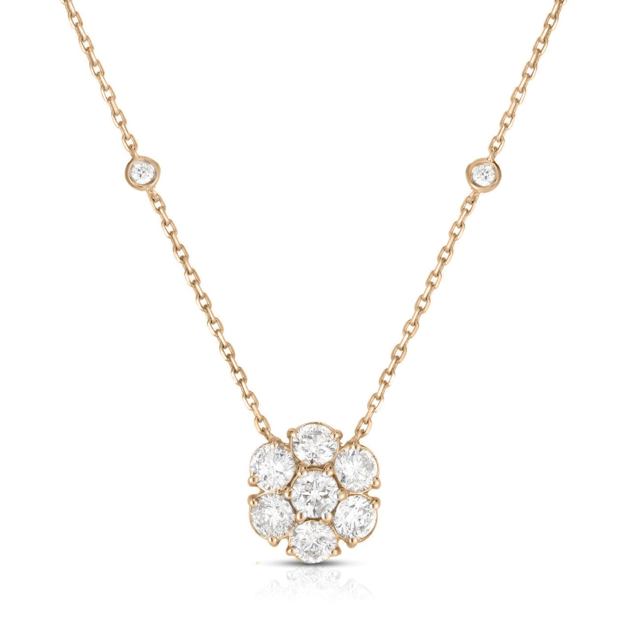 Cluster Pendant Necklace - 14K Gold with Diamonds, 16"