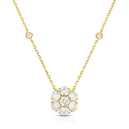 Close up of Cluster Pendant Necklace - 14K Yellow Gold with Floral Diamond Design | The Jewelry Addict