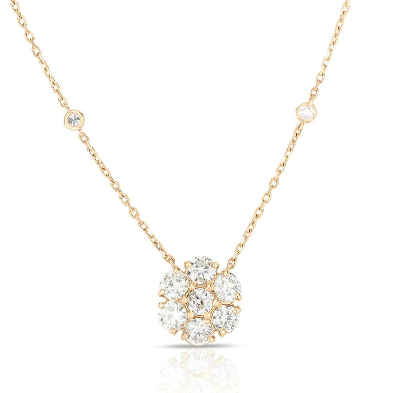 Close up of Cluster Pendant Necklace - 14K Rose Gold with Floral Diamond Design | The Jewelry Addict