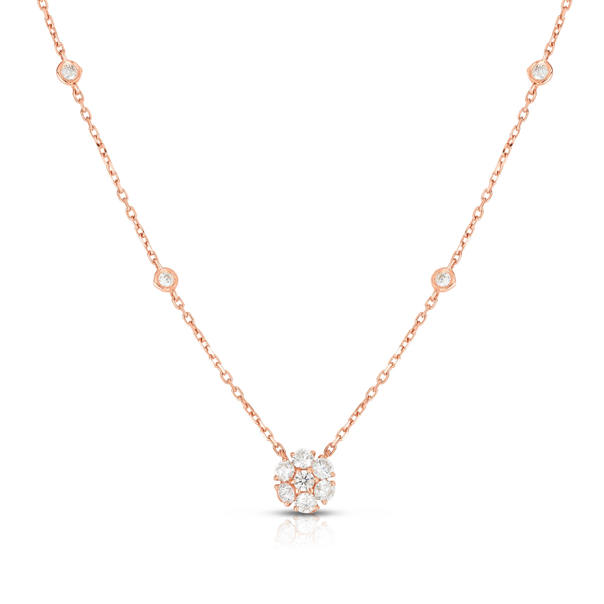 Cluster Pendant Necklace - 14K Rose Gold with Floral Diamond Design | The Jewelry Addict