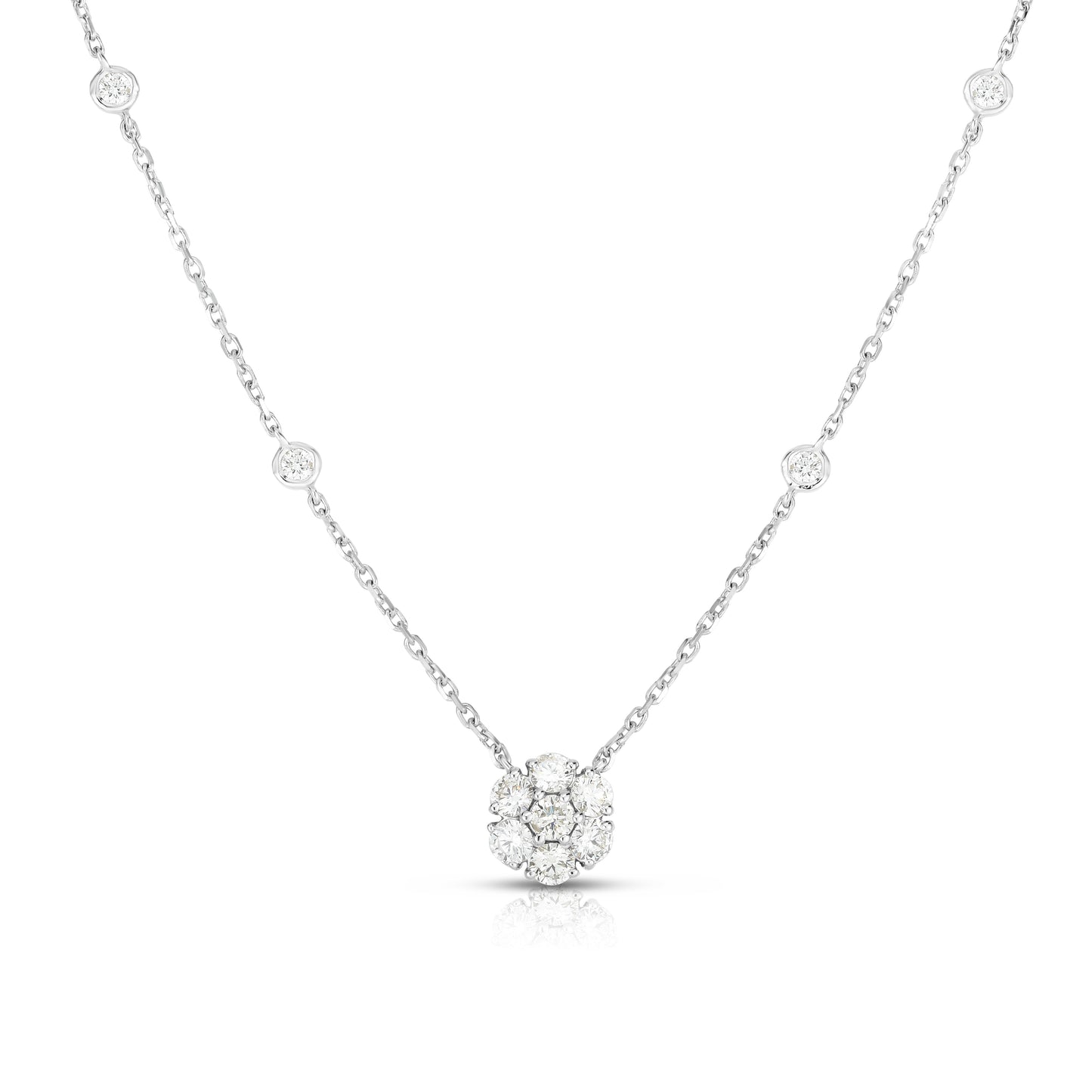 Cluster Pendant Necklace - 14K White Gold with Floral Diamond Design | TJA