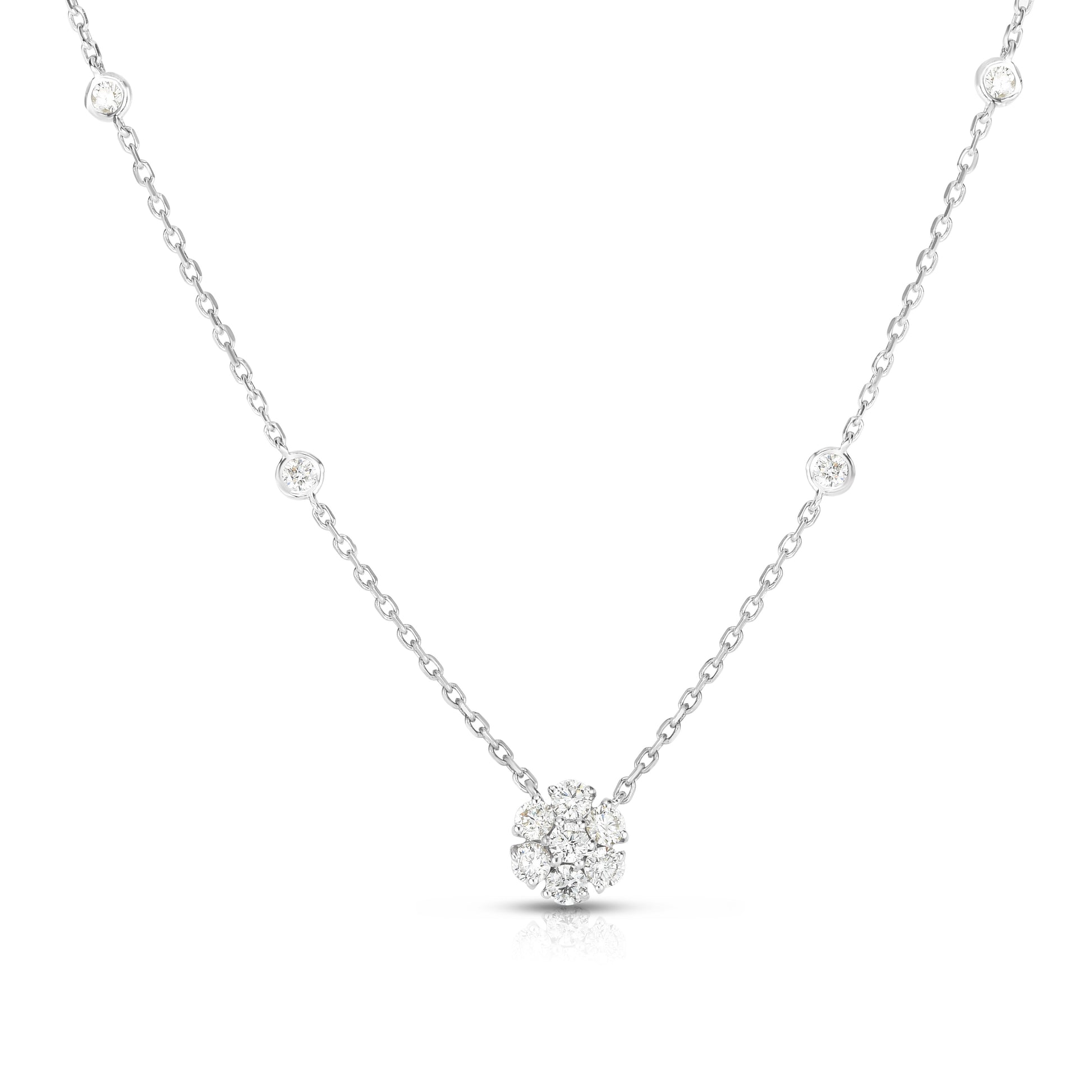 Cluster Pendant Necklace - 14K White Gold with Floral Diamond Design | The Jewelry Addict