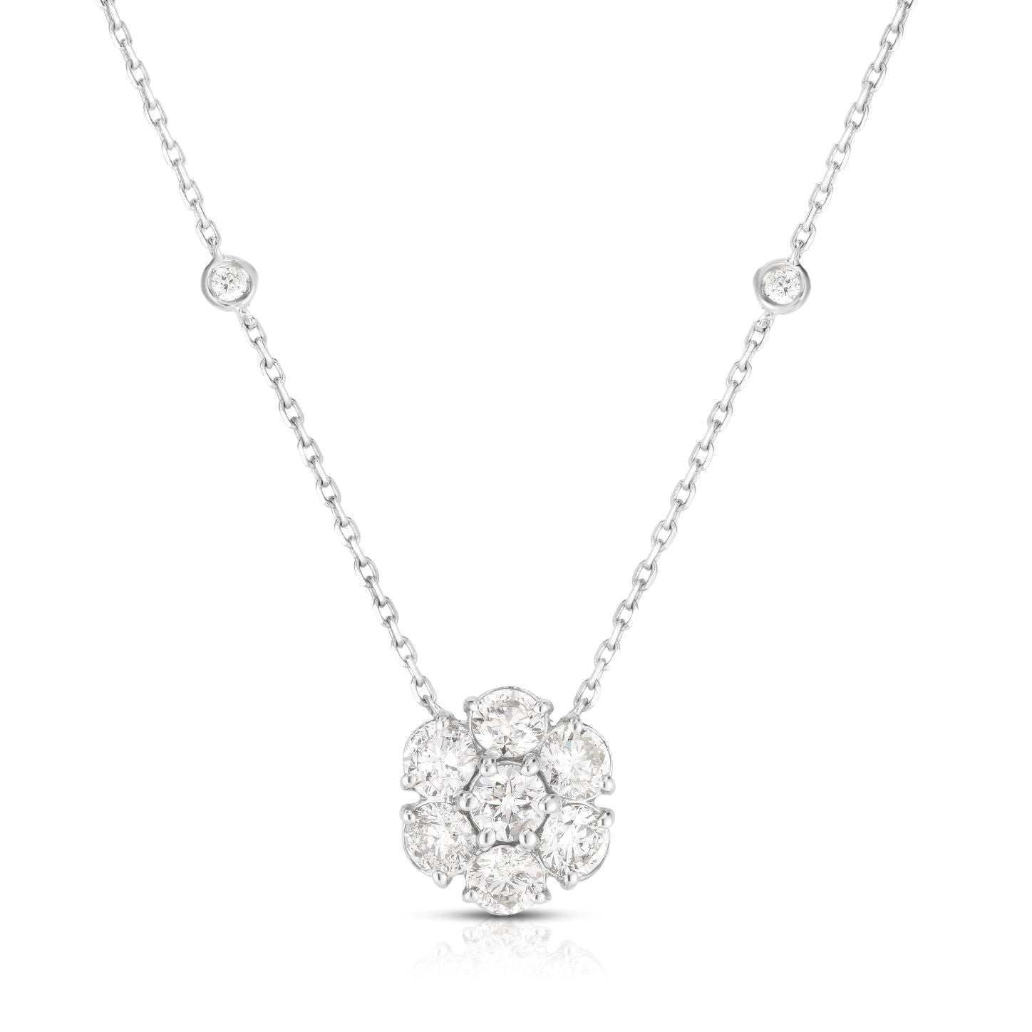 Close up of Cluster Pendant Necklace - 14K White Gold with Floral Diamond Design | The Jewelry Addict