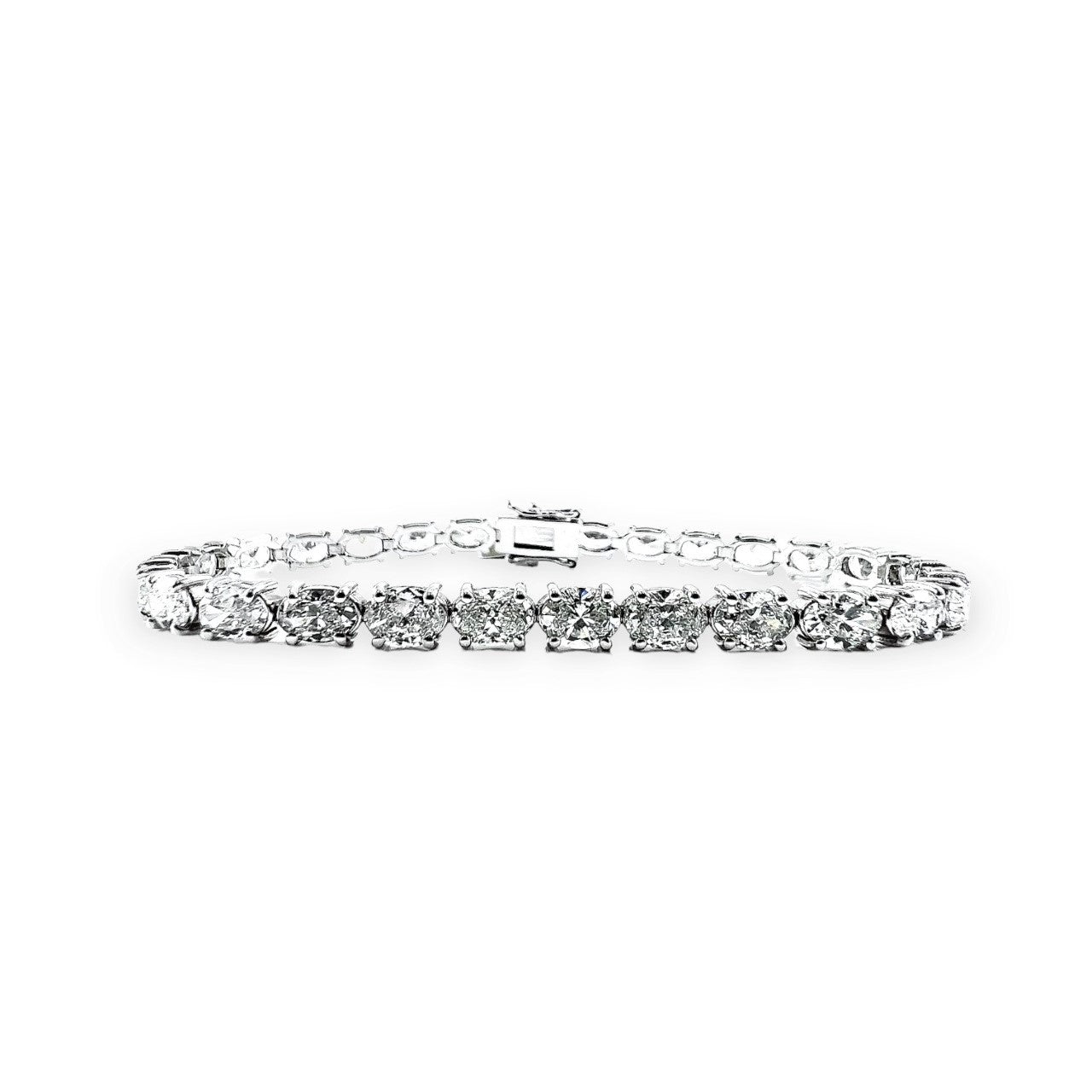 TJA | Oval Tennis Bracelet East to West - 14K White Gold with Diamonds