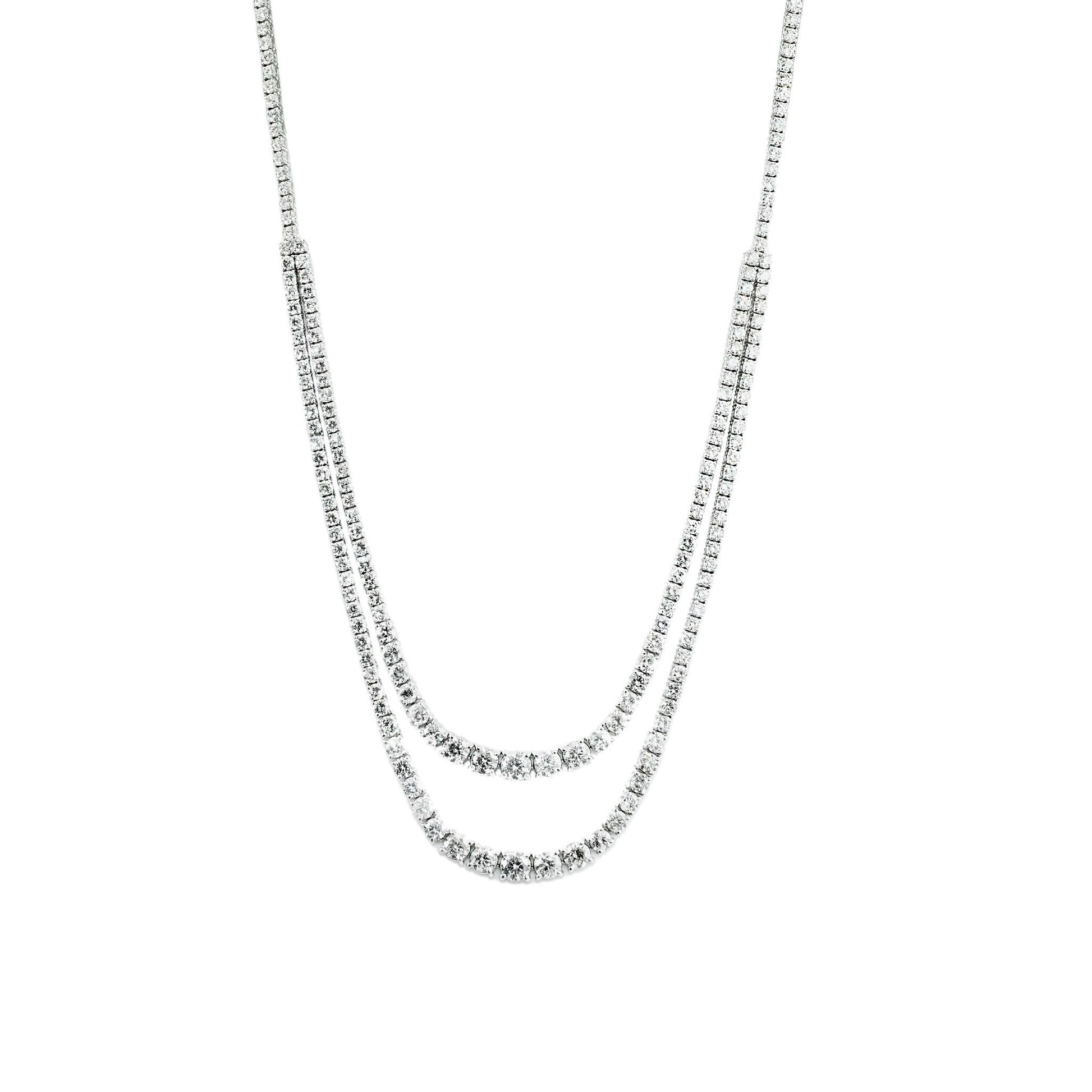 Two Row Graduated Tennis Necklace - Diamonds in 14K White Gold, 18" | The Jewelry Addict