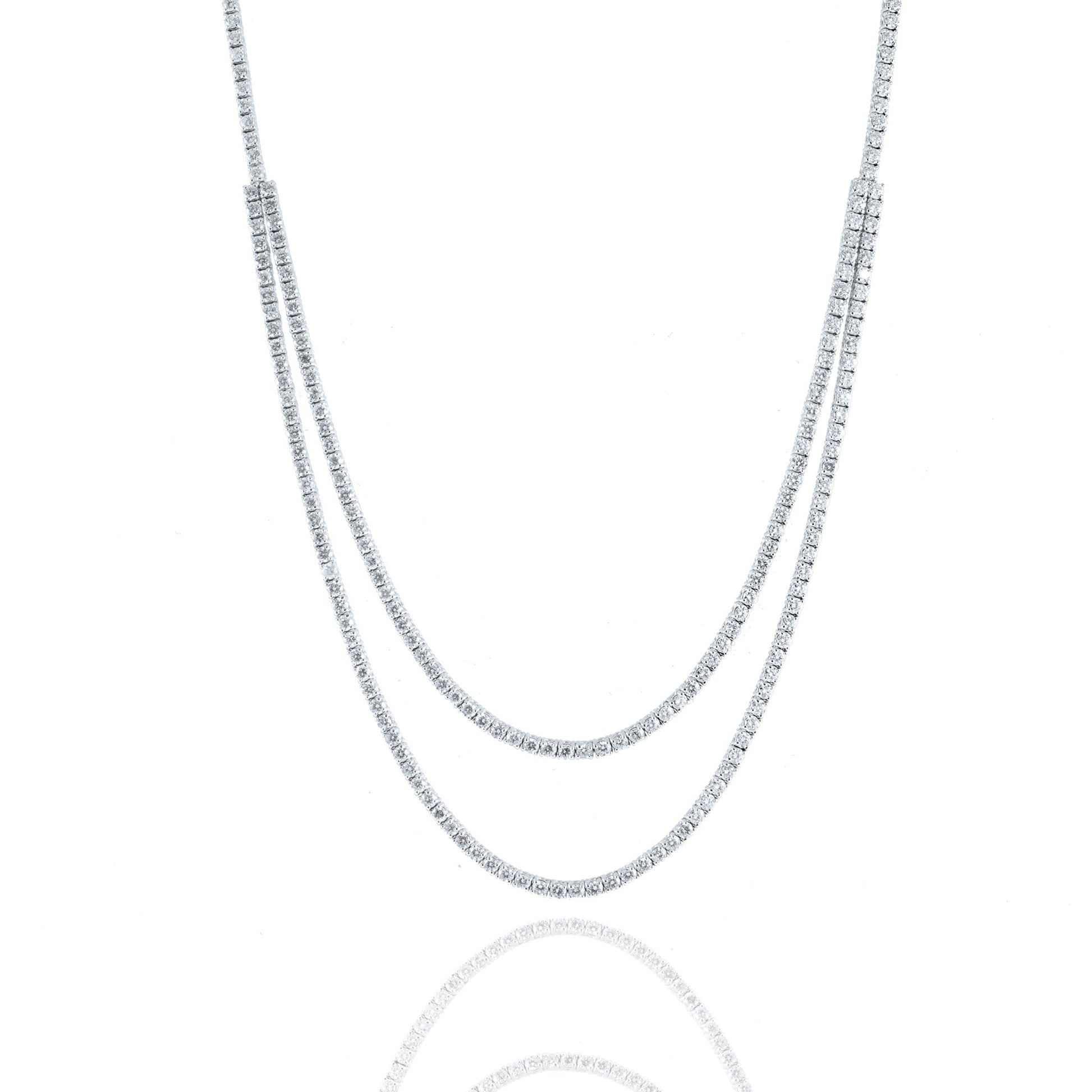 Two Row Tennis Necklace - 9ct Diamonds in 14K White Gold, 18" | The Jewelry Addict