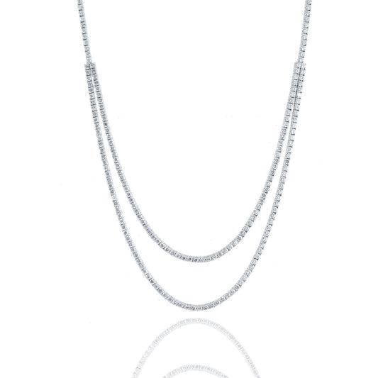 Two Row Tennis Necklace - 9ct Diamonds in 14K White Gold, 18" | The Jewelry Addict