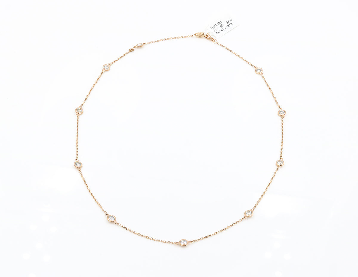 Diamond By The Yard Necklace - 14K Rose Gold with 10 Diamonds by The Jewelry Addict