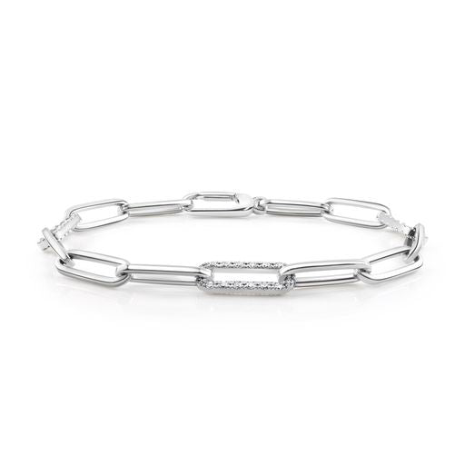 Paper Clip Bracelet - 14K White Gold with 3 Diamond-Studded Links | The Jewelry Addict