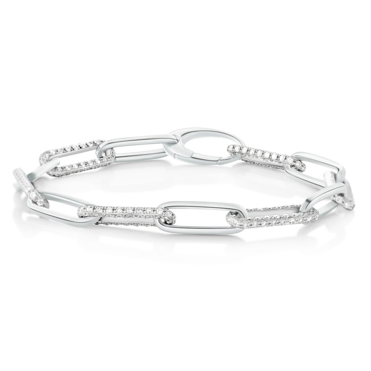 Paper Clip Bracelet - 14K White Gold with 6 Diamond-Studded Links | TJA