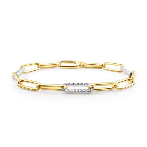 The Jewelry Addict | Paper Clip Bracelet - 14K Gold with 3 Diamond-Studded Links