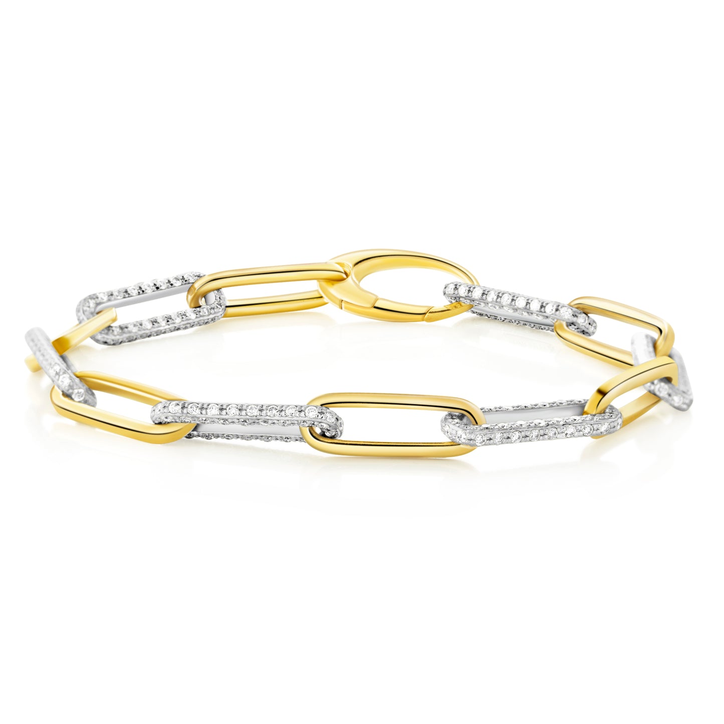 Paper Clip Bracelet - 14K Gold with 6 Diamond-Studded Links | The Jewelry Addict