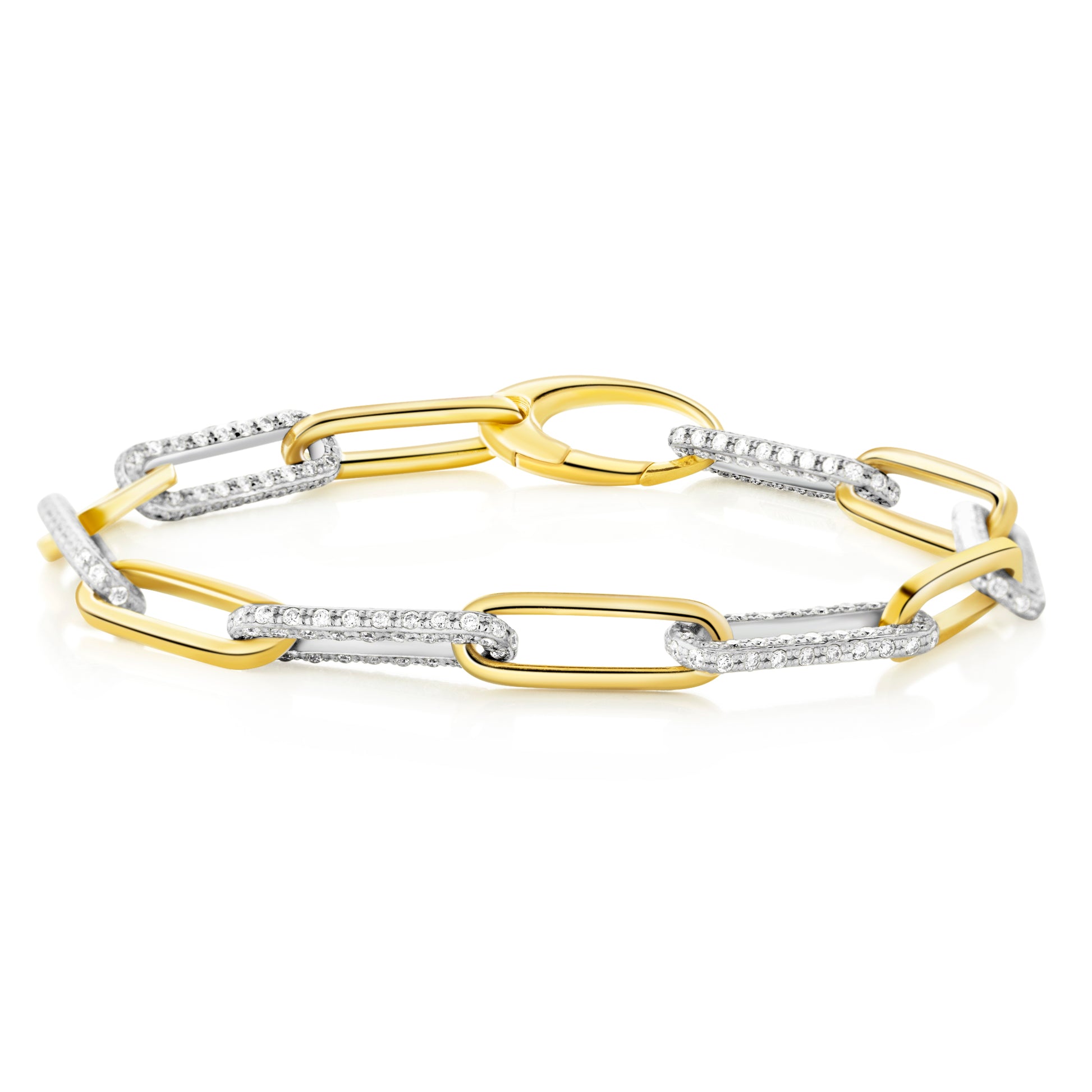 Paper Clip Bracelet - 14K Gold with 6 Diamond-Studded Links | The Jewelry Addict